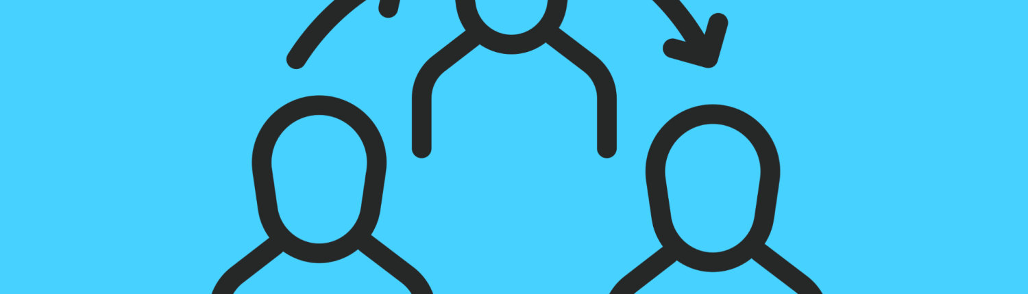 Teiknuð mynd af þremur manneskjum sem eiga í samskiptum