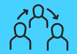 Teiknuð mynd af þremur manneskjum sem eiga í samskiptum