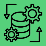 Teiknuð mynd af kubbum sem raðast saman og tannhjólum