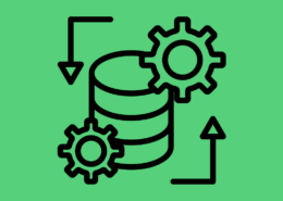 Teiknuð mynd af kubbum sem raðast saman og tannhjólum